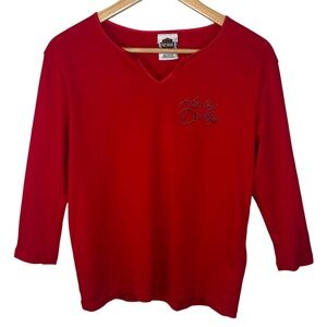 Harley Davidson Louisville KY Red V Neck 3/4 Sleeve Shirt Womens M USA